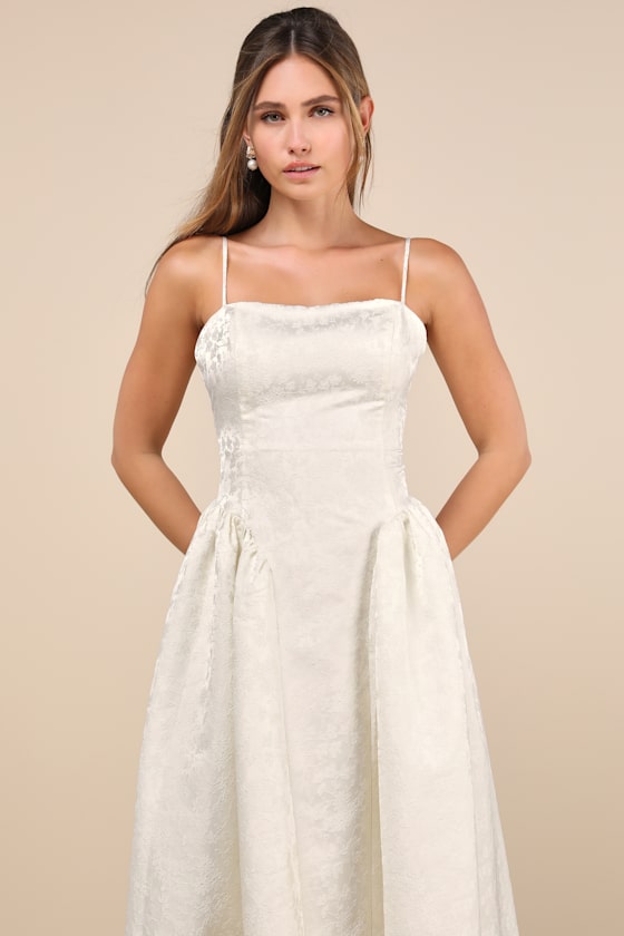 Ivory Floral Jacquard Dress - Ivory Maxi Dress - Pannier