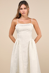 Gorgeous Extravagance Ivory Floral Jacquard Maxi Dress 1
