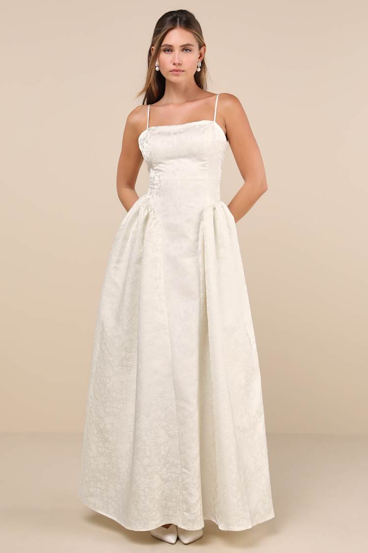 Gorgeous Extravagance White Floral Jacquard Maxi Dress