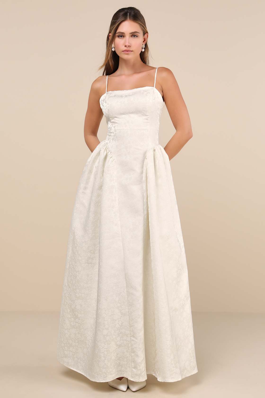 Gorgeous Extravagance White Floral Jacquard Maxi Dress