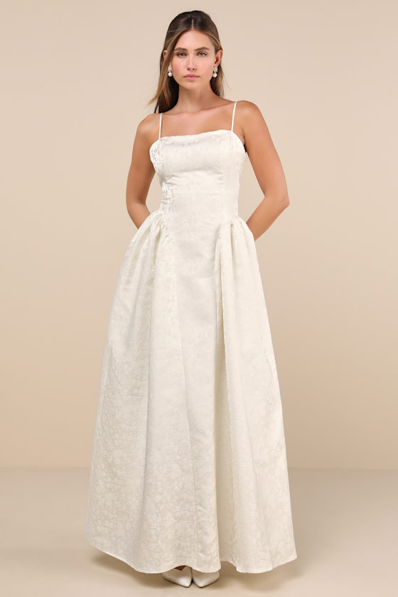 Gorgeous Extravagance Ivory Floral Jacquard Maxi Dress 2