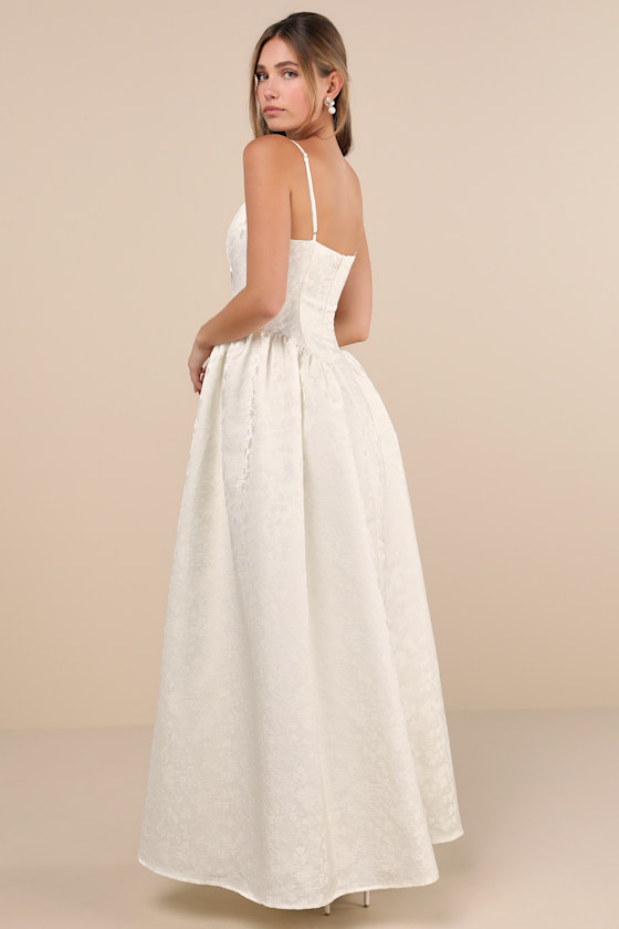 Ivory Floral Jacquard Dress - Ivory Maxi Dress - Pannier Dress - Lulus