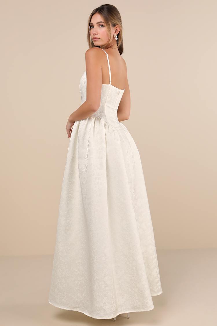 Gorgeous Extravagance White Floral Jacquard Maxi Dress