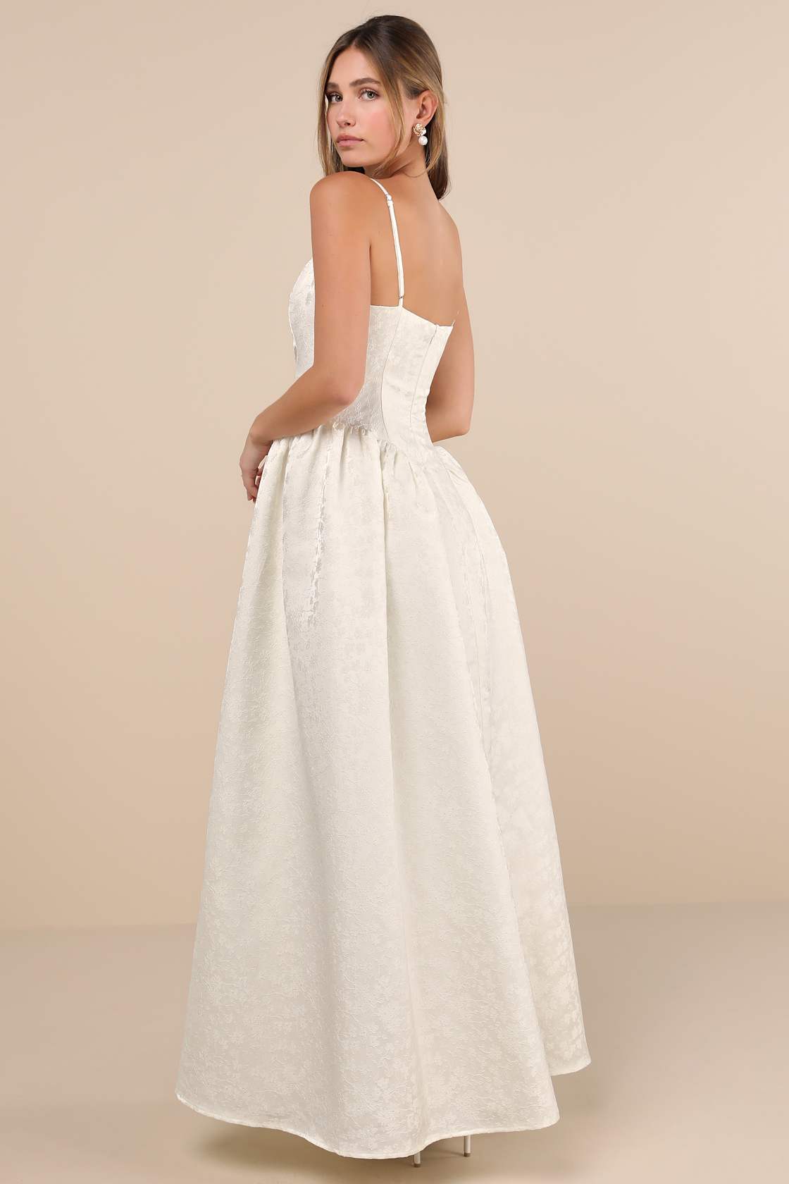 Gorgeous Extravagance White Floral Jacquard Maxi Dress