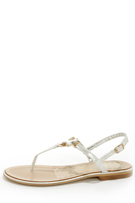 Cute Silver Shoes - Thong Sandals - Bejeweled Sandals - $49.00 - Lulus