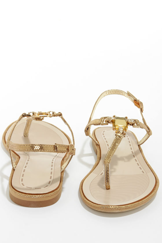 Cute Gold Shoes - Thong Sandals - Bejeweled Sandals - $49.00