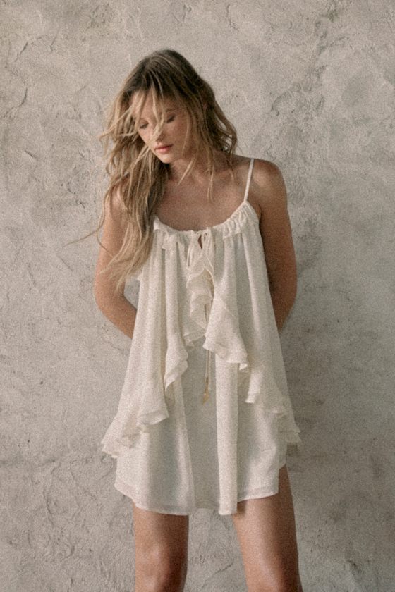 Image of Nessie Ivory Sleeveless Ruffled Mini Dress