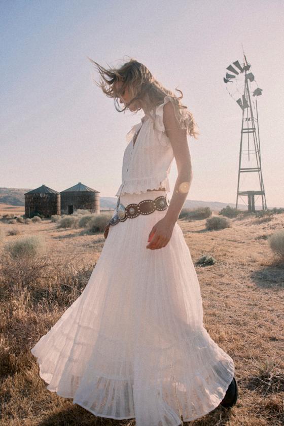 Image of Sunny Baby White Smocked Tiered High-Waisted Midi Skirt