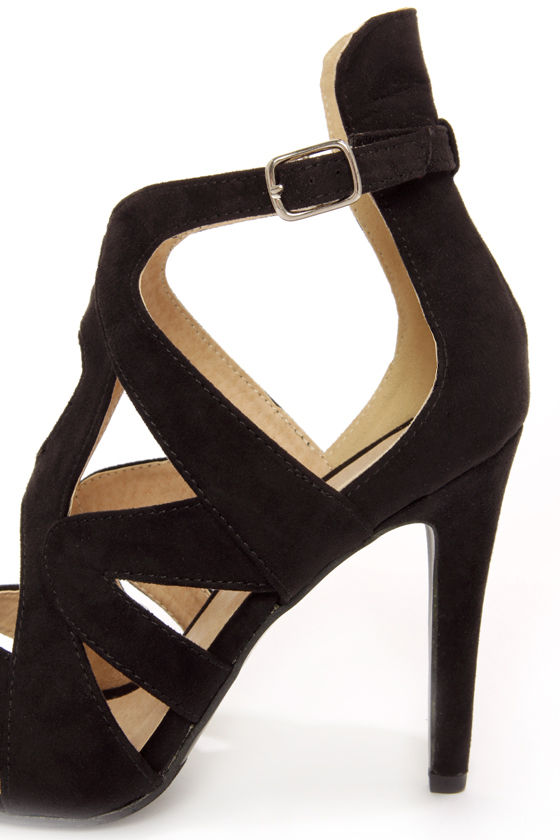 Cute Black Heels Peep Toe Heels Strappy Heels Single Sole Heels