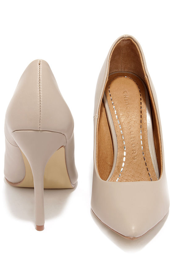 Pretty Grey Pumps - Taupe Pumps - Pointed Pumps - $69.00
