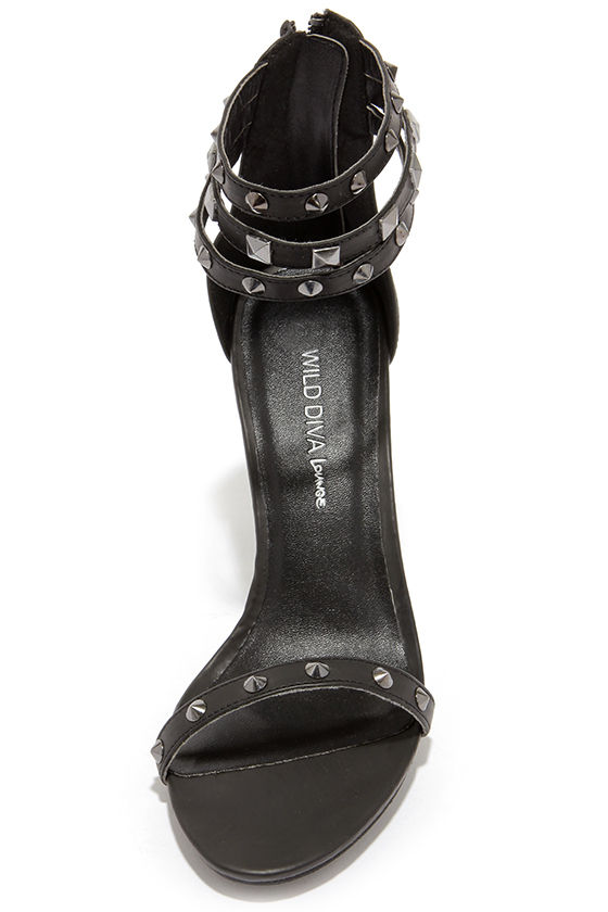 black studded ankle strap heels