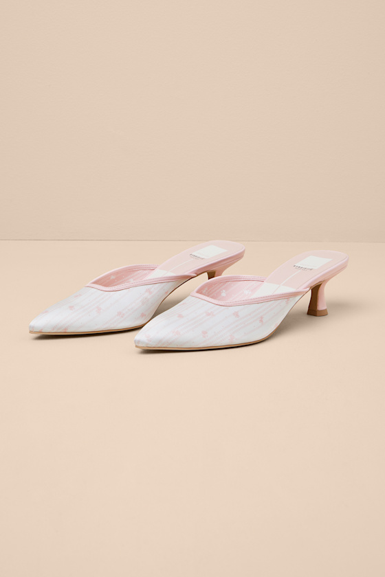 Cleo Pink Floral Satin Pointed-Toe Kitten Heel Pumps 7