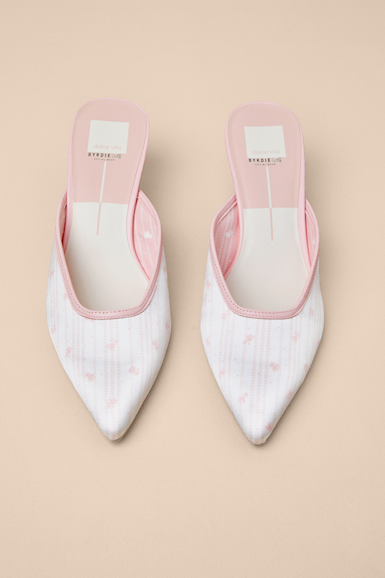 Dolce Vita Cleo Pink Floral Satin Pointed-toe Kitten Heel Pumps In Pink