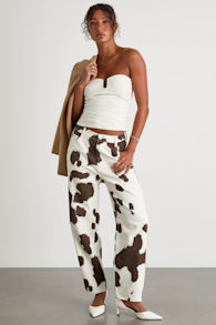 Becks Brown and Ivory Cow Print Mid-Rise Jeans 3