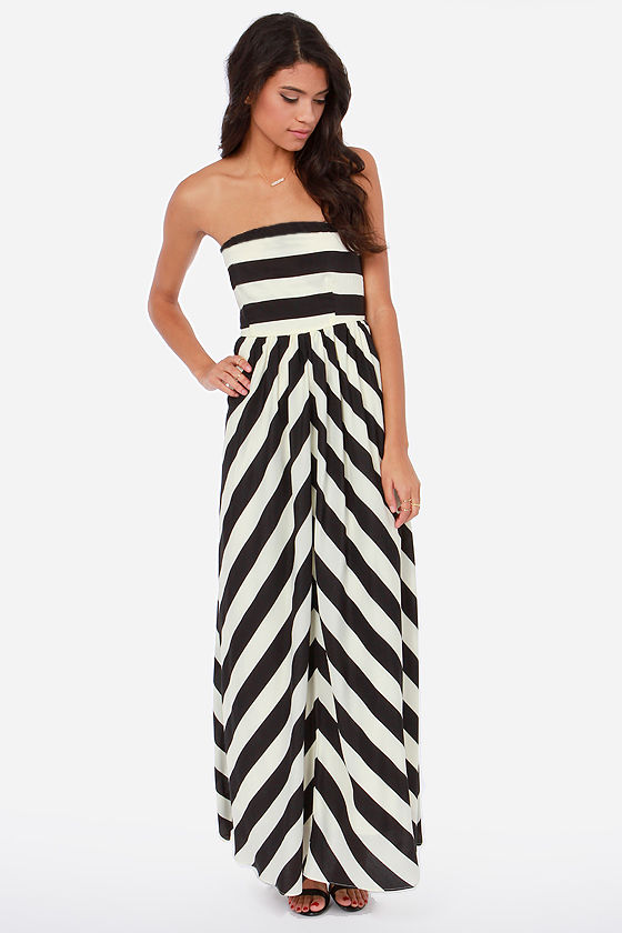 Dreamboat Come True Ivory and Black Striped Maxi Dress 1