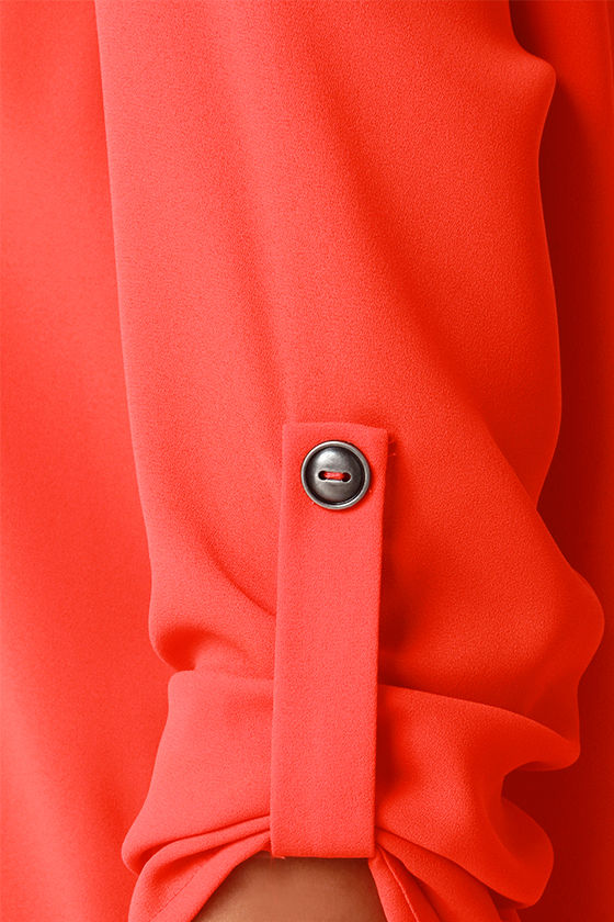 Cute Red Orange Top - Woven Top - Short Sleeve Top - $37.00