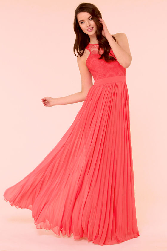 Bariano Stun In a Million Coral Red Lace Dress 1