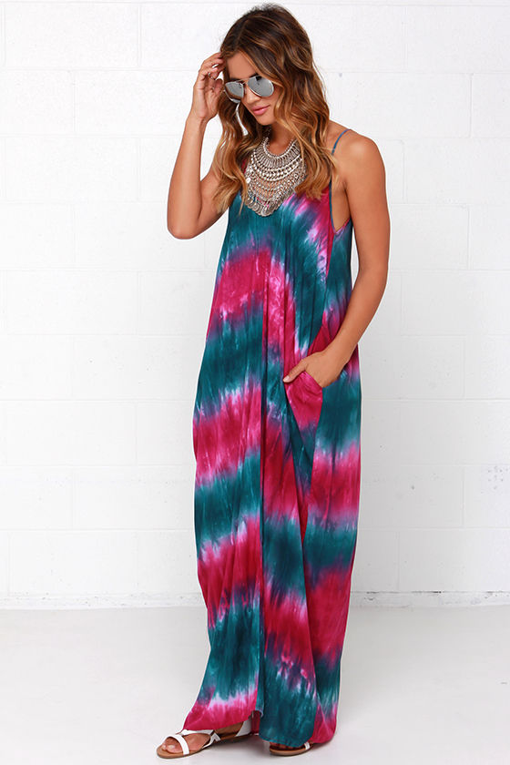 Yours Tule Teal and Fuchsia Tie-Dye Maxi Dress 2