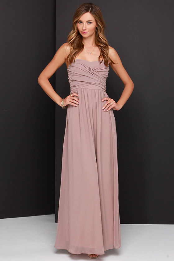 Lovely Taupe Dress - Strapless Dress - Maxi Dress - $68.00