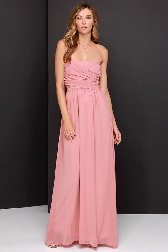 Lovely Dusty Rose Dress Strapless Dress Maxi Dress 68.00 Lulus