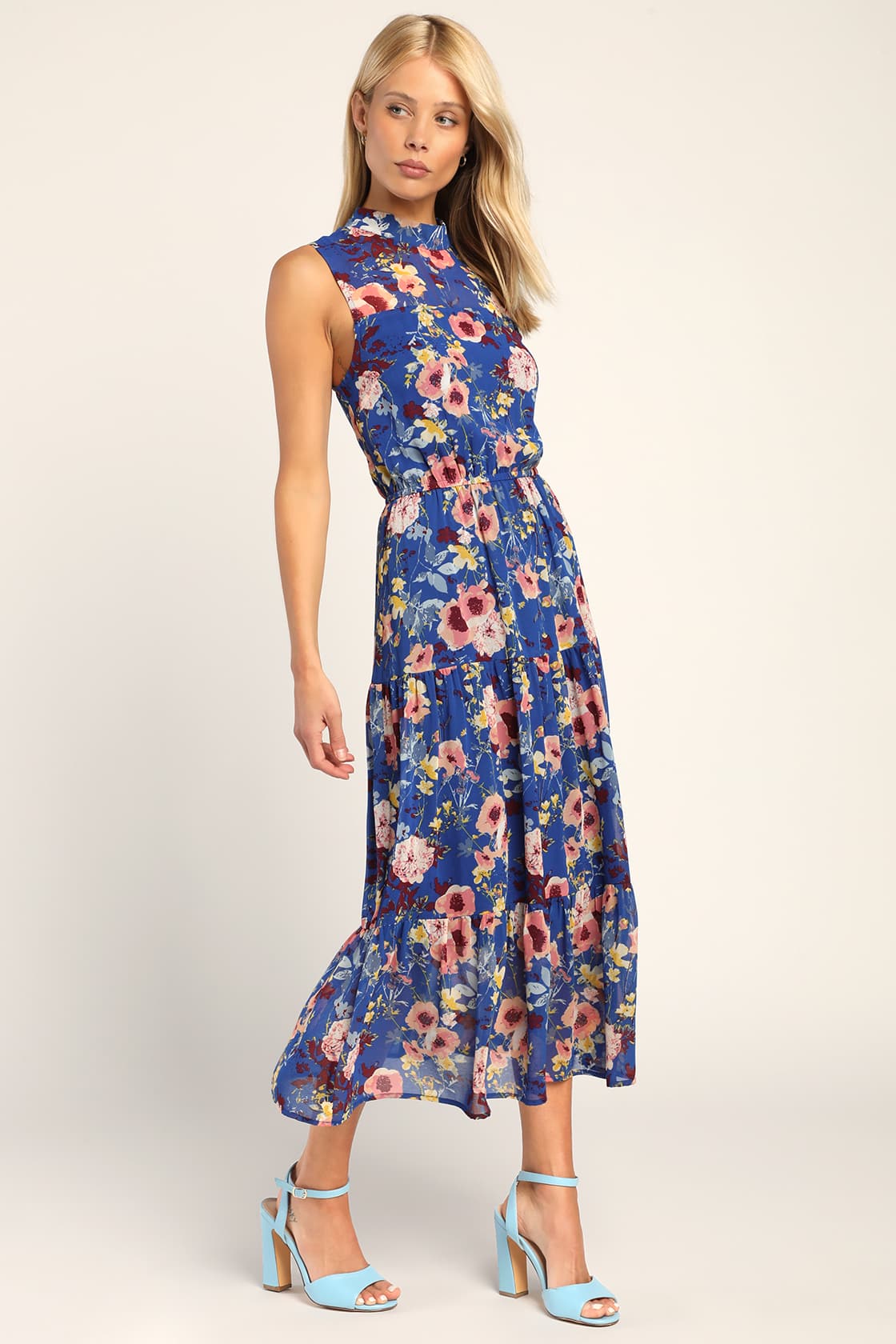 In My Dreams Blue Floral Print Midi Dress