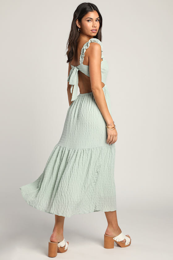 Dreamiest Darling Mint Smocked Tie-Back Tiered Midi Dress 7