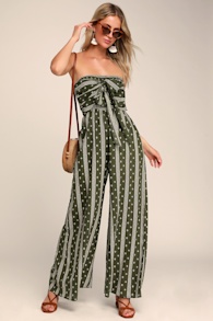 Raine Olive Green Print Strapless Jumpsuit 6
