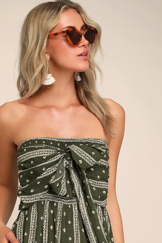 Raine Olive Green Print Strapless Jumpsuit 7