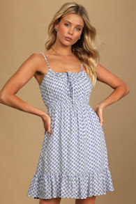 Grecian Getaway Blue and White Print Mini Dress 5