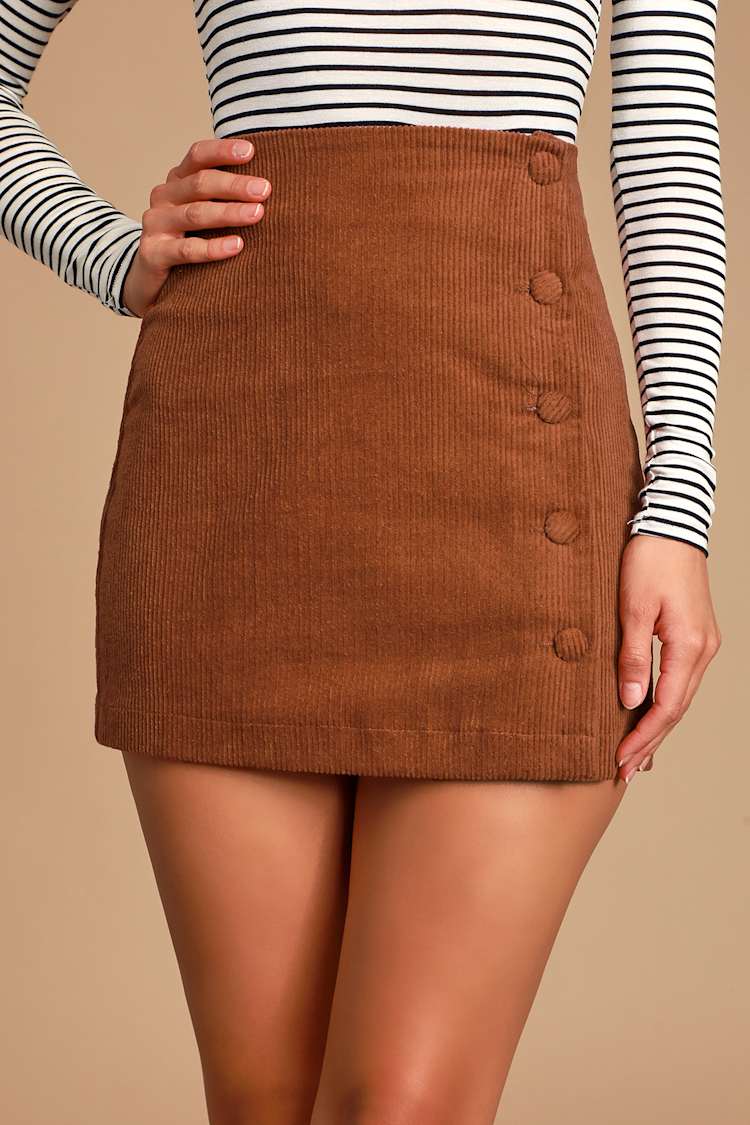 Katherina Rust Brown Button Front Corduroy Skirt