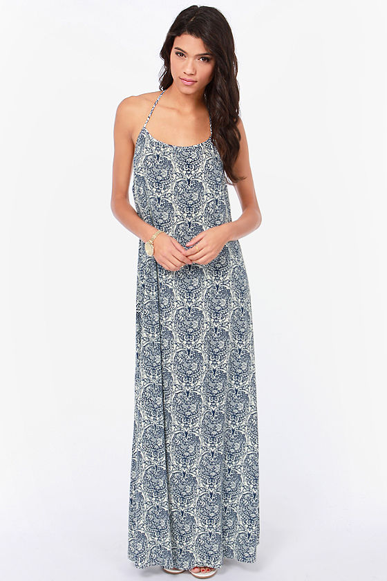Cute Print Dress - Maxi Dress - Blue Dress - Floral Print Dress - $55. ...