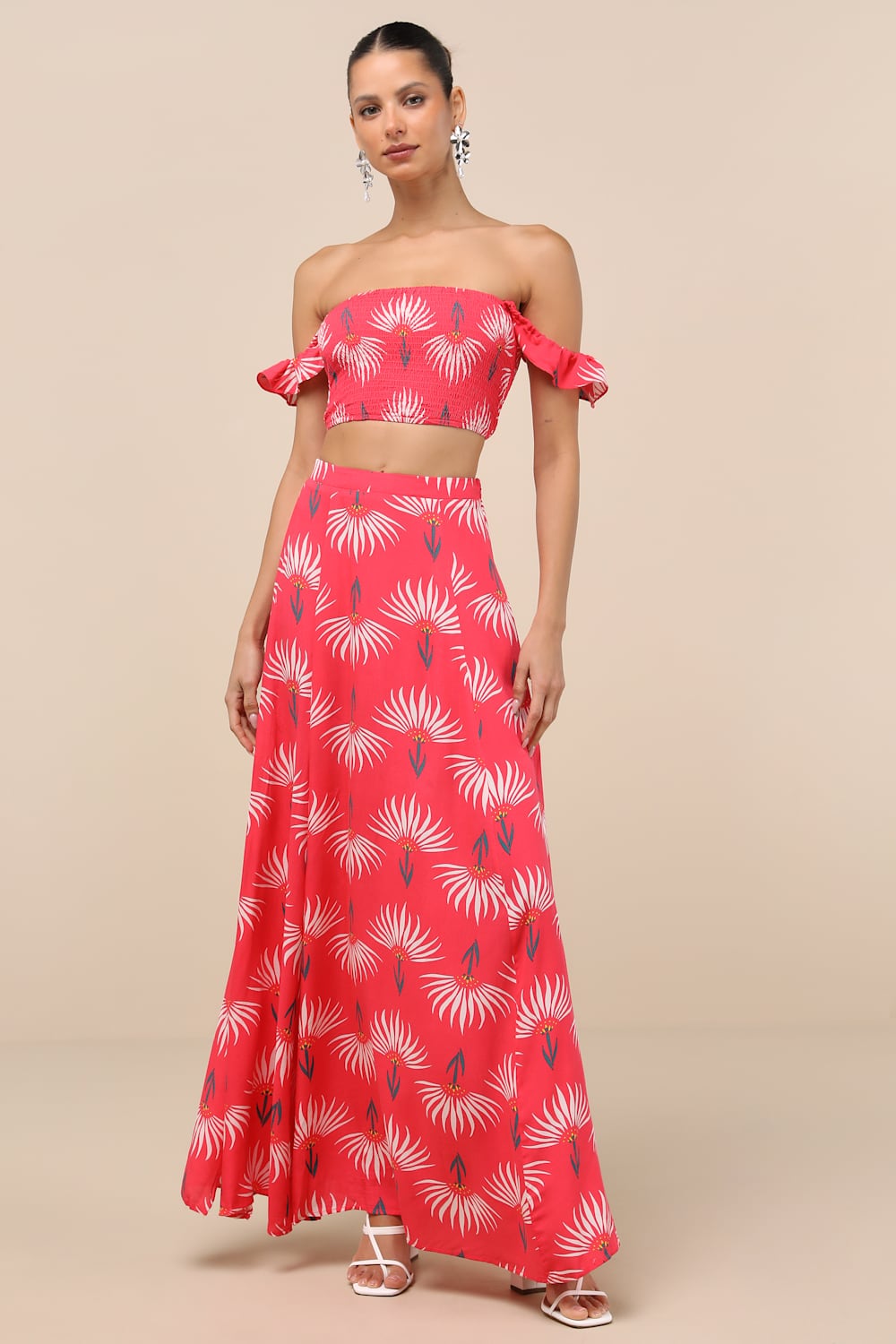 Trancoso Coral Floral Print Two-Piece Maxi Dress