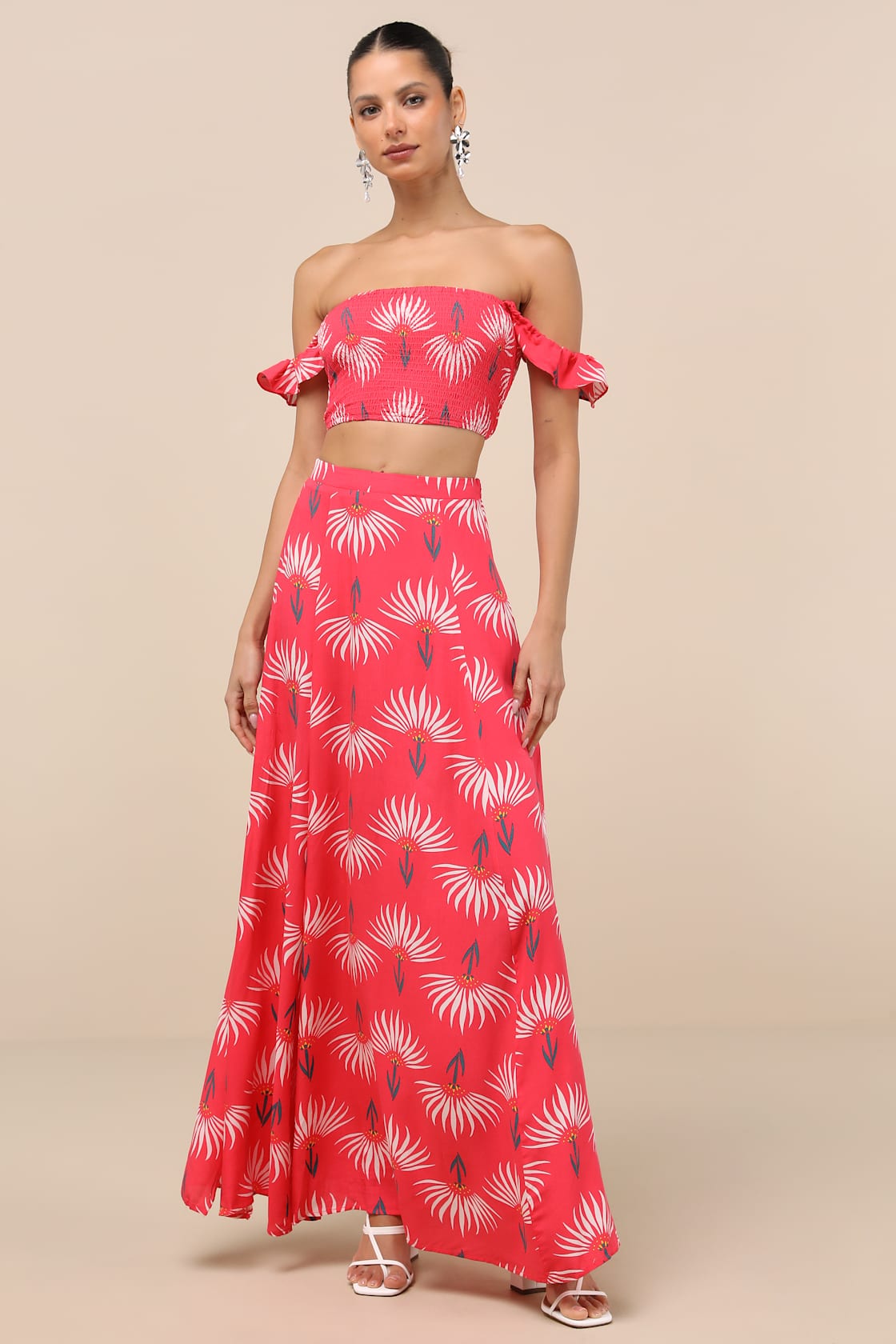 Trancoso Coral Floral Print Two-Piece Maxi Dress