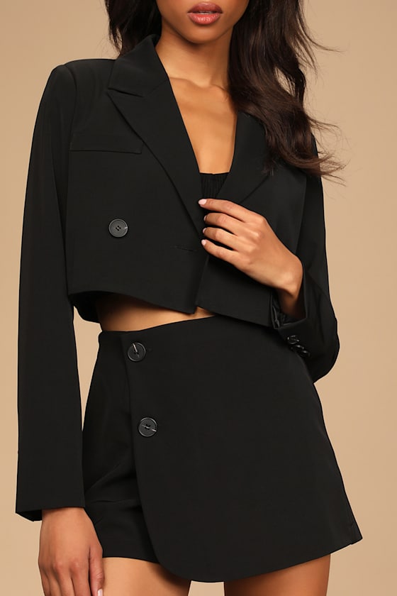 Black Cropped Blazer Suit Set Women's Cropped Blazer Co Ord