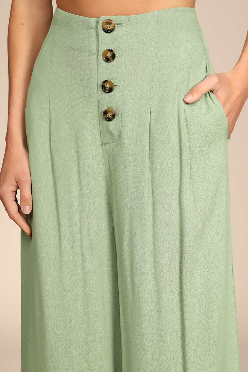 Green Pants - Button-Front Pants - Wide-Leg Pants - Casual Pants - Lulus