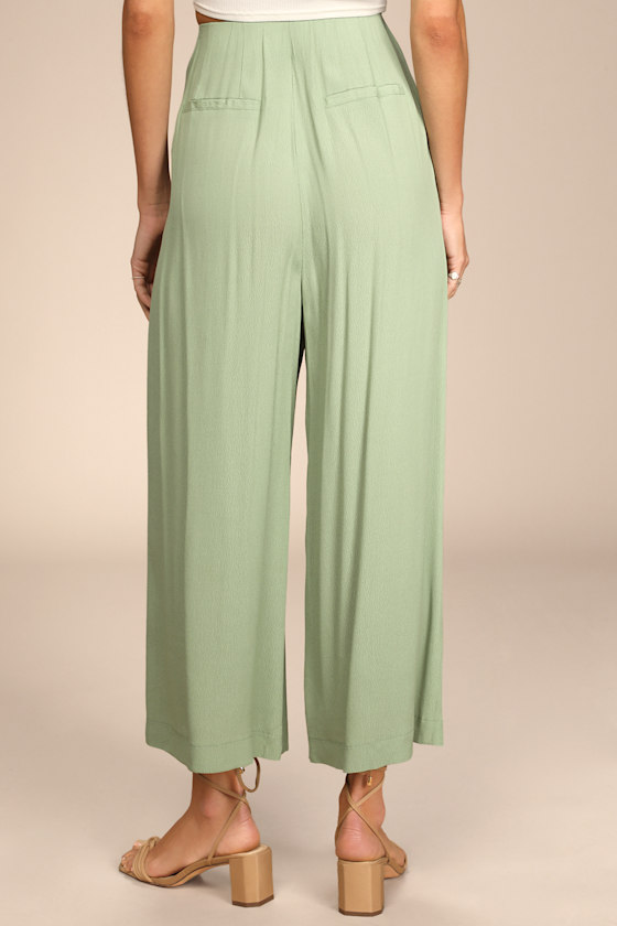Stroll On Over Sage Green Button-Front Wide-Leg Pants 5