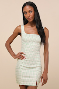 Happy Chance Sage Green Gingham Square Neck Mini Dress 5