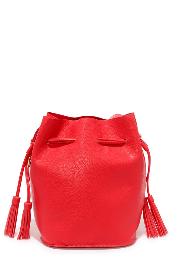 Hot on the Trail Red Drawstring Bucket Bag