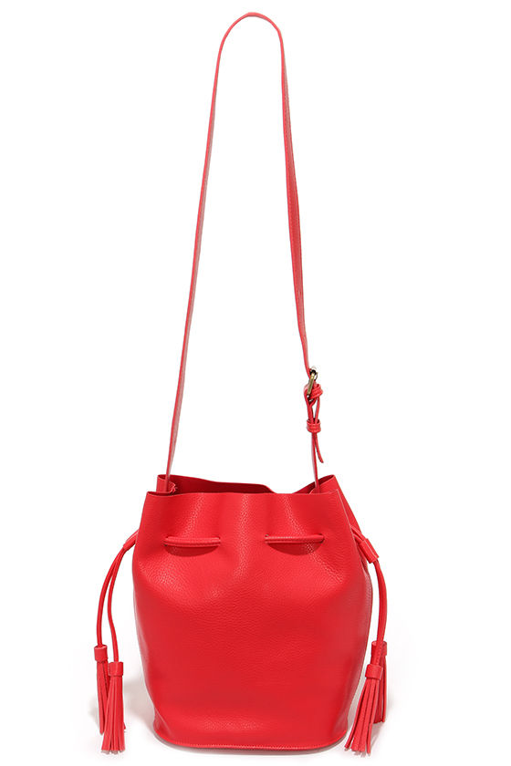 Cute Red Purse - Drawstring Purse - Bucket Bag - $47.00