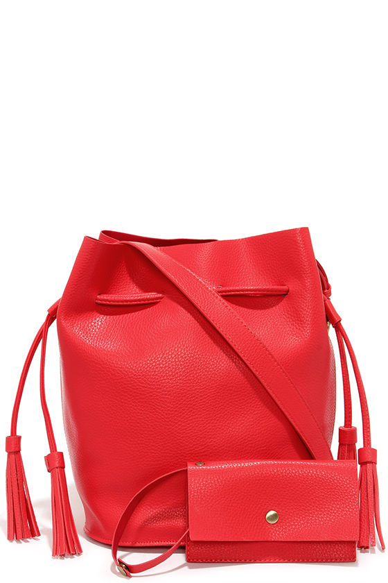 Cute Red Purse Drawstring Purse Bucket Bag 47.00