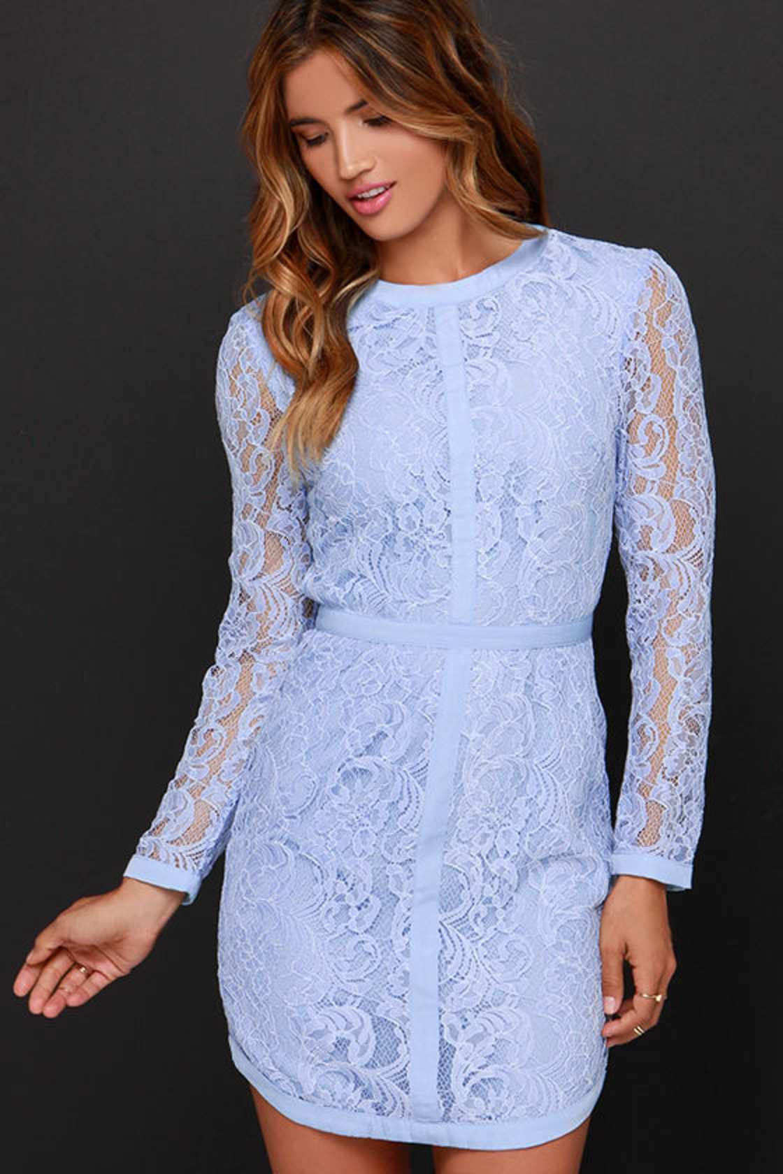 Square Neckline Long Lace Dress With Slit Periwinkle Plus Size