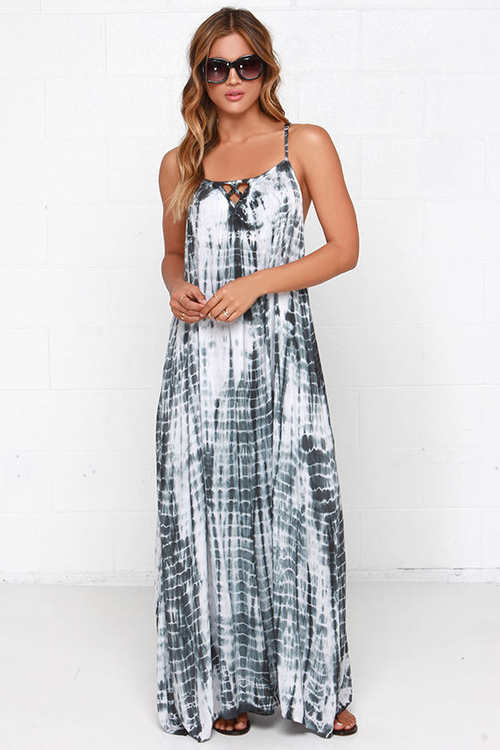grey and white maxi dress