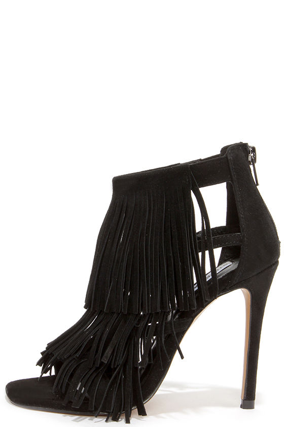 Cute Black Heels - Suede Heels - Dress Sandals - Fringe Heels - $129.00 ...