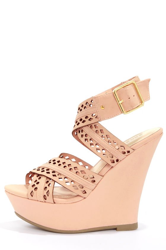 Bamboo Smooch 43 Rose Crisscrossing Strappy Wedge Sandals