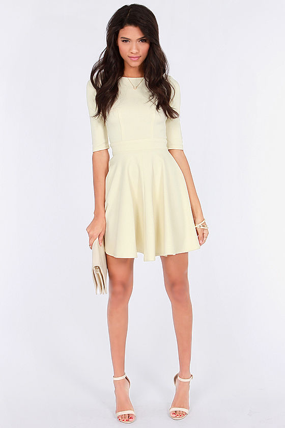 Cute Cream Dress - Skater Dress - Dress with Sleeves - $49.00 - Lulus