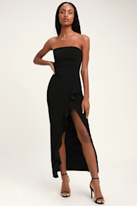After Hours Black Strapless Ruffled Maxi Dress 7