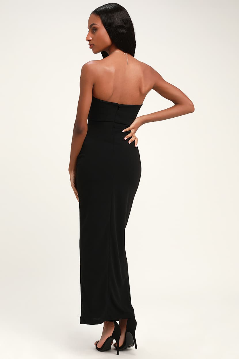 navy blue dress for baby girl Strapless Cut Out Detail A Line Maxi Dress Black main image 0