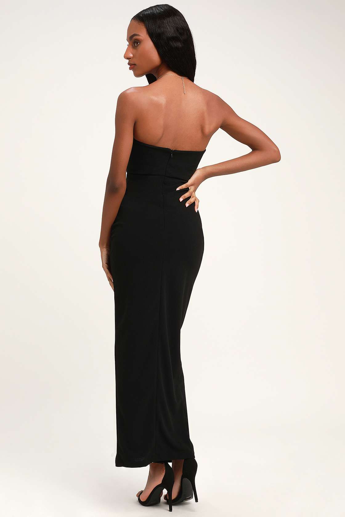 After Hours Black Strapless Ruffled Maxi Dress
