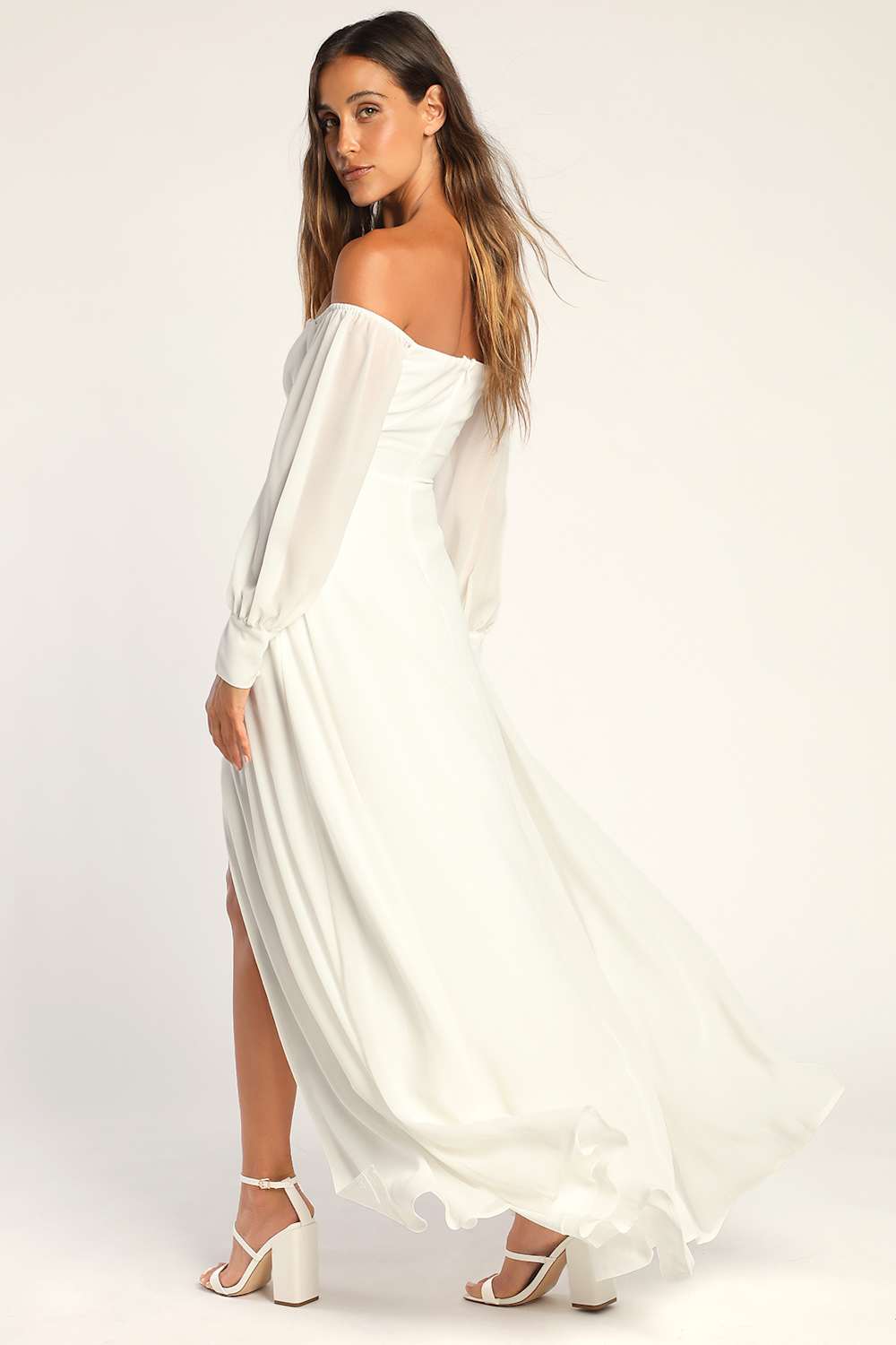 Feel the Romance White Off-the-Shoulder Maxi Dress
