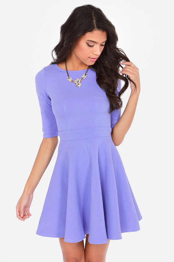 Cute Lavender Dress Skater Dress Dress with Sleeves 49.00 Lulus